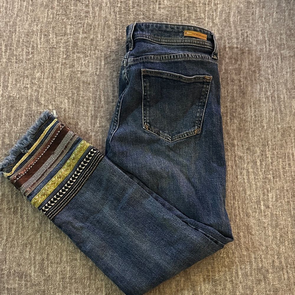 Pilcro and the Letterpress Blue Ankle Jeans with Multicolor Trim
